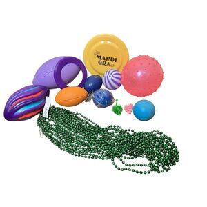 Mardi Gras Parade Throw Party Favor Bundle Beads Footballs Frisbee Balls Lot